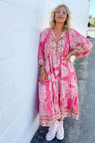 Classic Boho Dress - Aztec Pink