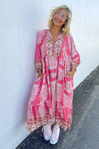 Classic Boho Dress - Aztec Pink