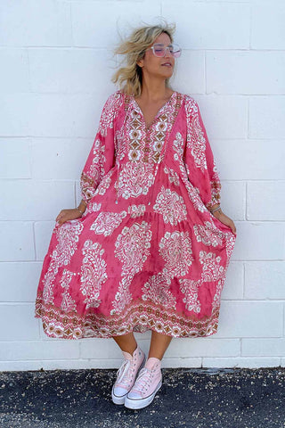 Classic Boho Dress - Aztec Pink