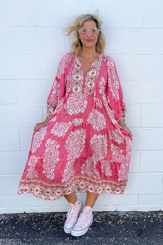 Classic Boho Dress - Aztec Pink