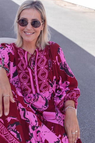 Classic Boho Dress - Merlot Floral