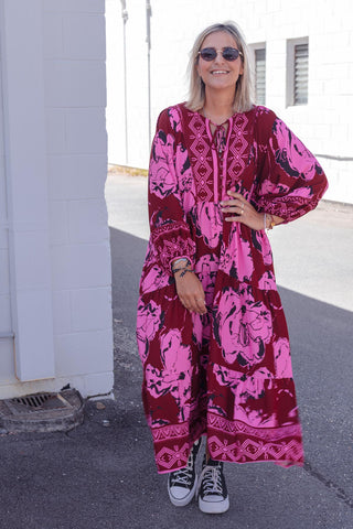 Classic Boho Dress - Merlot Floral