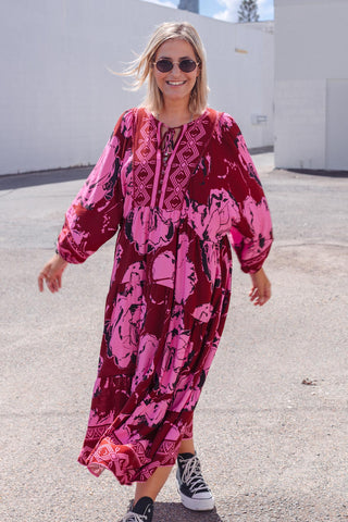 Classic Boho Dress - Merlot Floral