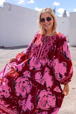 Classic Boho Dress - Merlot Floral