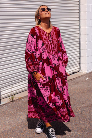 Classic Boho Dress - Merlot Floral