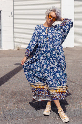 Classic Boho Dress - Navy Paisley