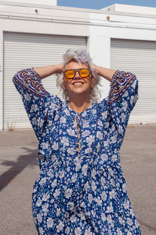 Classic Boho Dress - Navy Paisley