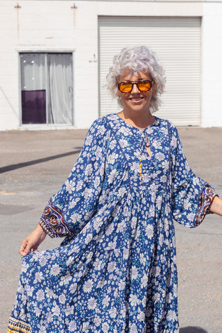 Classic Boho Dress - Navy Paisley
