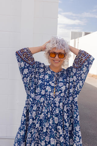 Classic Boho Dress - Navy Paisley