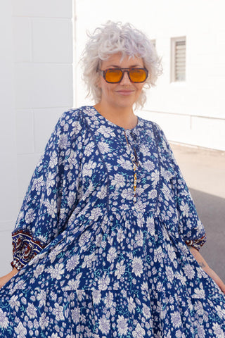 Classic Boho Dress - Navy Paisley