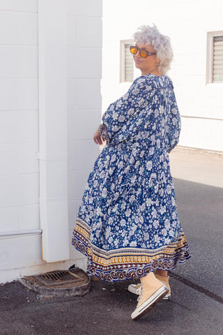 Classic Boho Dress - Navy Paisley