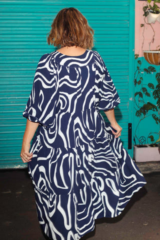 Classic Boho Dress - Navy Wavy