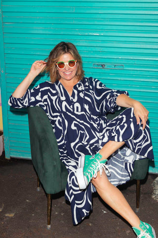 Classic Boho Dress - Navy Wavy