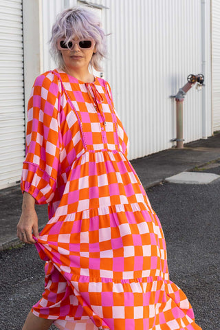 Classic Boho Dress - Pink Check