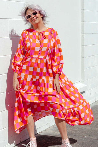 Classic Boho Dress - Pink Check