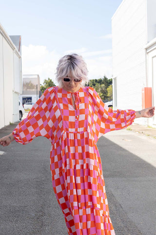Classic Boho Dress - Pink Check