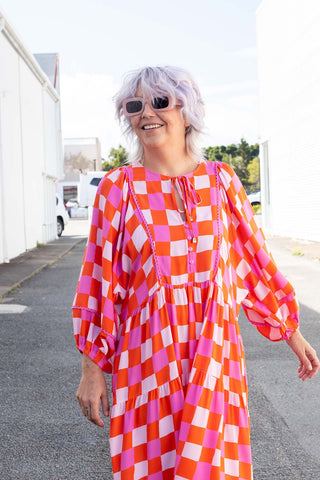 Classic Boho Dress - Pink Check
