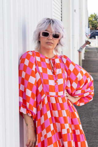 Classic Boho Dress - Pink Check