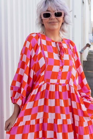Classic Boho Dress - Pink Check