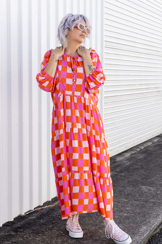 Classic Boho Dress - Pink Check