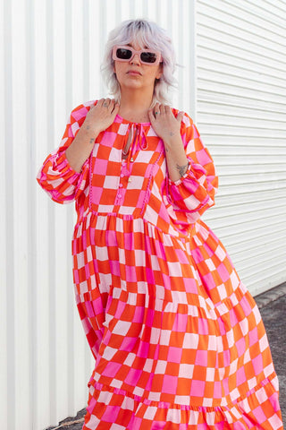 Classic Boho Dress - Pink Check