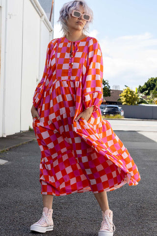 Classic Boho Dress - Pink Check
