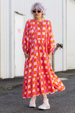 Classic Boho Dress - Pink Check