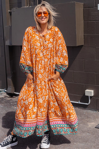 Classic Boho Dress - Rust Paisley