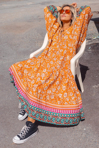 Classic Boho Dress - Rust Paisley