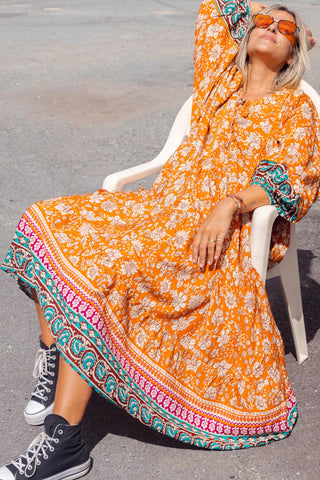 Classic Boho Dress - Rust Paisley