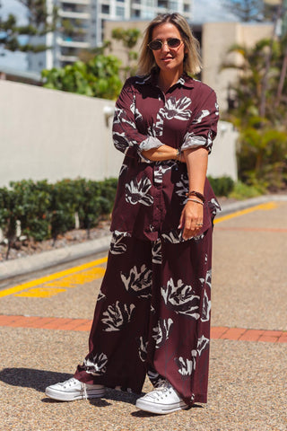 Classic Button Up Shirt - Burgundy Bloom