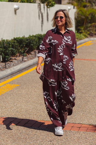 Classic Button Up Shirt - Burgundy Bloom