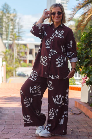 Classic Button Up Shirt - Burgundy Bloom