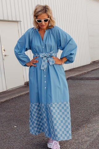 Denim Checkers Dress - Light