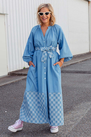 Denim Checkers Dress - Light