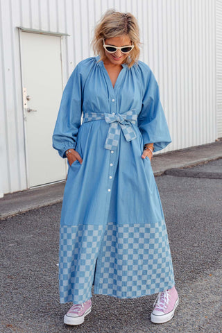 Denim Checkers Dress - Light