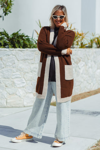 Diced Long Cardi - Mocha
