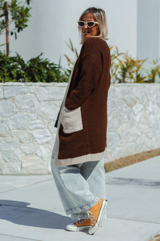 Diced Long Cardi - Mocha