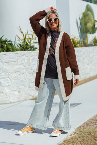 Diced Long Cardi - Mocha