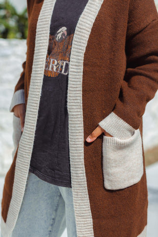 Diced Long Cardi - Mocha