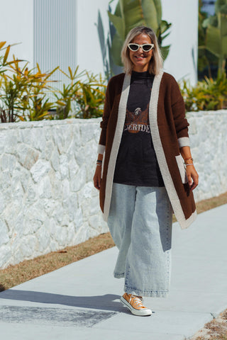 Diced Long Cardi - Mocha