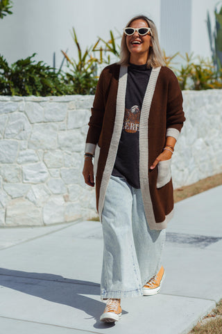 Diced Long Cardi - Mocha
