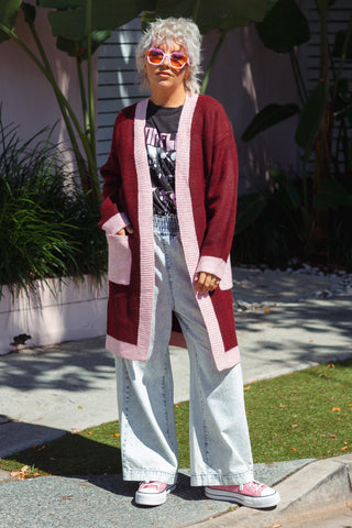Diced Long Cardi - Rouge