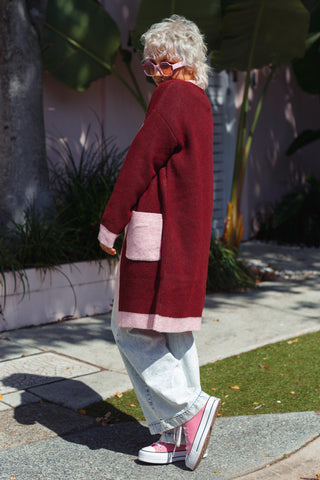 Diced Long Cardi - Rouge