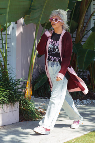 Diced Long Cardi - Rouge