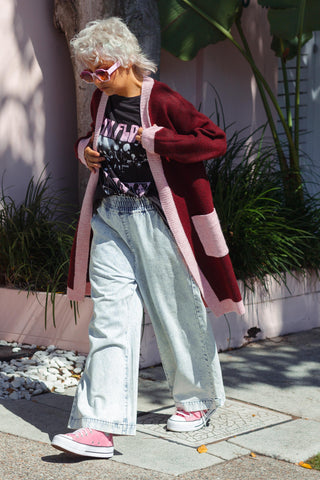 Diced Long Cardi - Rouge