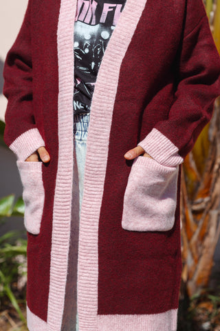 Diced Long Cardi - Rouge