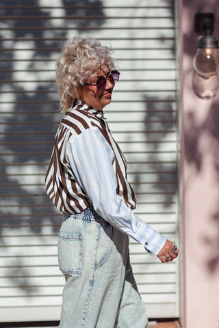 Emilia Shirt - Blue & Chocolate Stripe