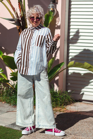 Emilia Shirt - Blue & Chocolate Stripe