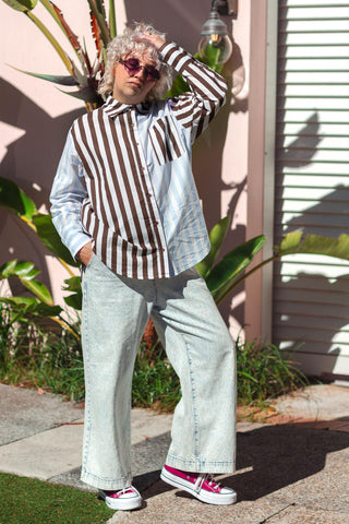 Emilia Shirt - Blue & Chocolate Stripe